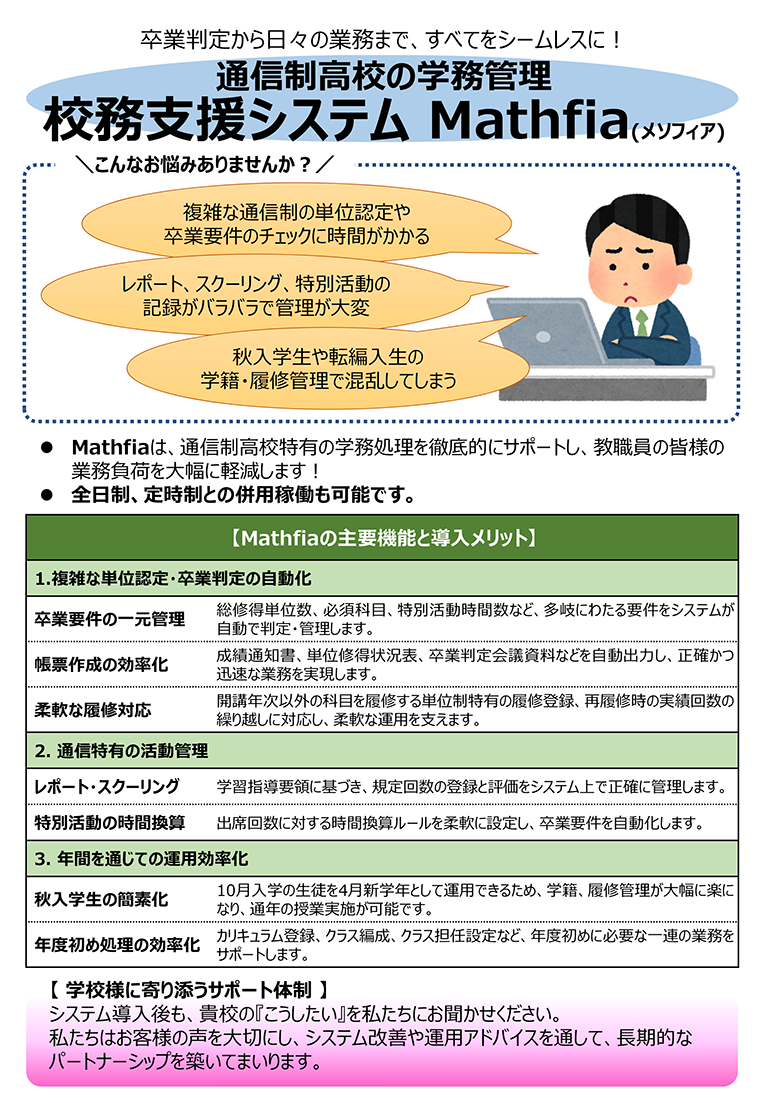通信制高校の学務管理　校務支援システムMathfia